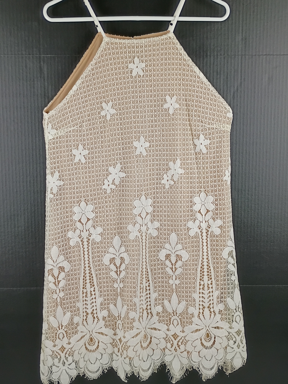 Francesca's Beige Halter with White Crochet Overlay Spring/Summer Size M